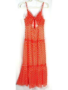 NEW OP Order Plus Red White Polka Dot Keyhole Tiered Sundress Maxi Dress S NWT